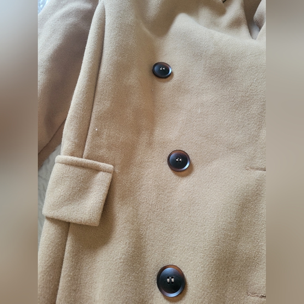 Camel Double Breasted Longline Coat Wool Look S - Picture 4 of 6